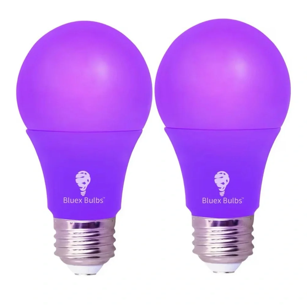 2 Pack of Purple LED Bulex Light Bulbs Perfect for Halloween or Party Lighting.